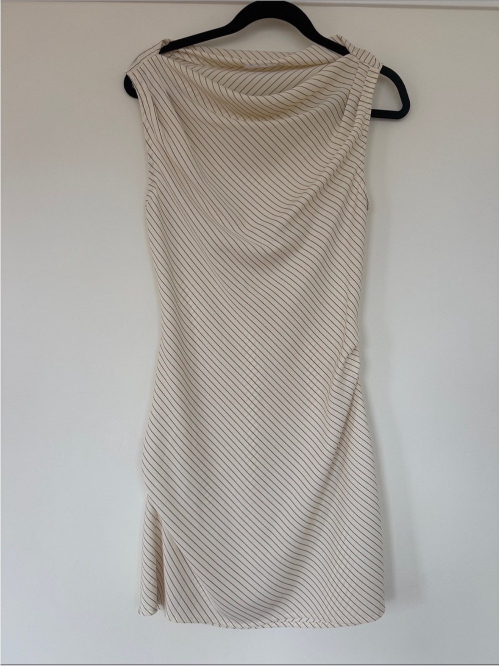 Sleeveless Cream Striped Cowl Neck Dress